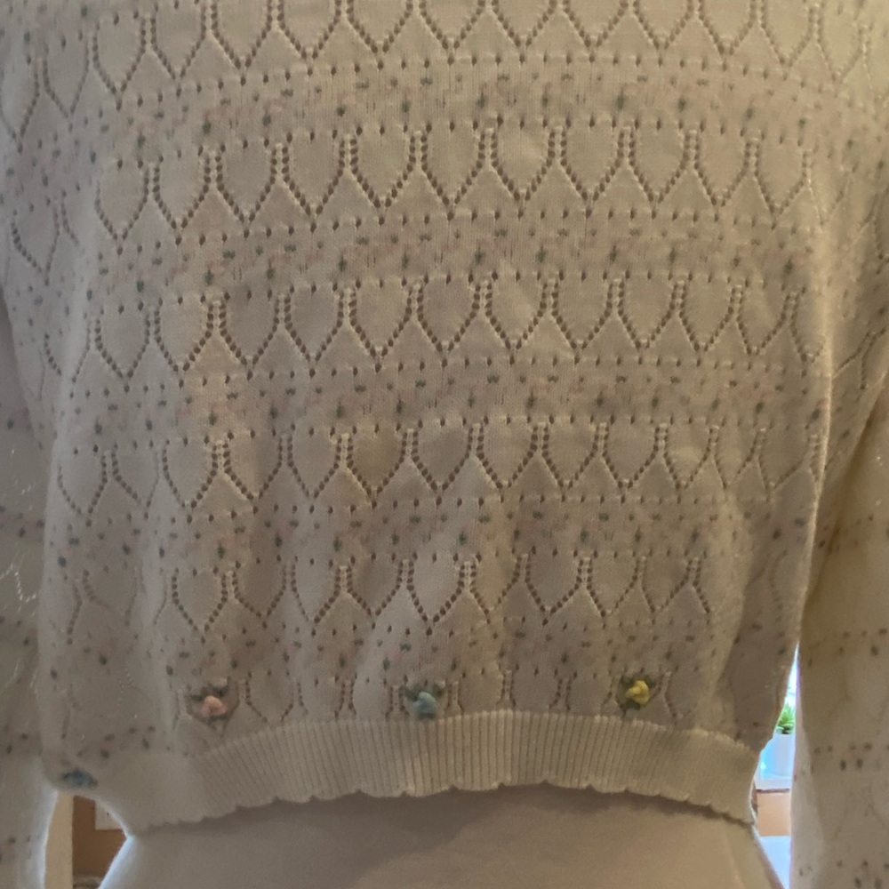 For Love And Lemons Cream Eyelet Knit Cardigan with Pastel Floral Embroidery - Picture 8 of 10